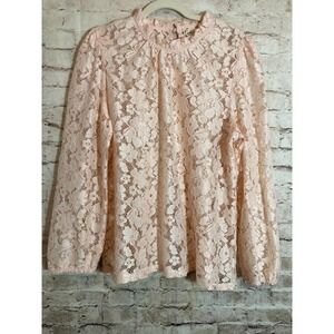 NEW Cloth & Portrait Coquette Top Womens XXL Pink All Over Lace Romantic Sheer